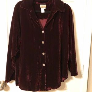 Coldwater Creek Burgundy Velvet Abalone Button Up